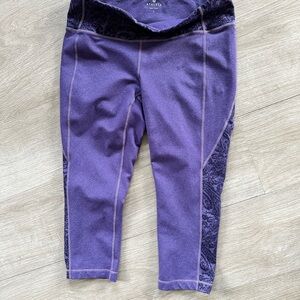 Athleta Purple Capris Leggings with Patterned Trim
